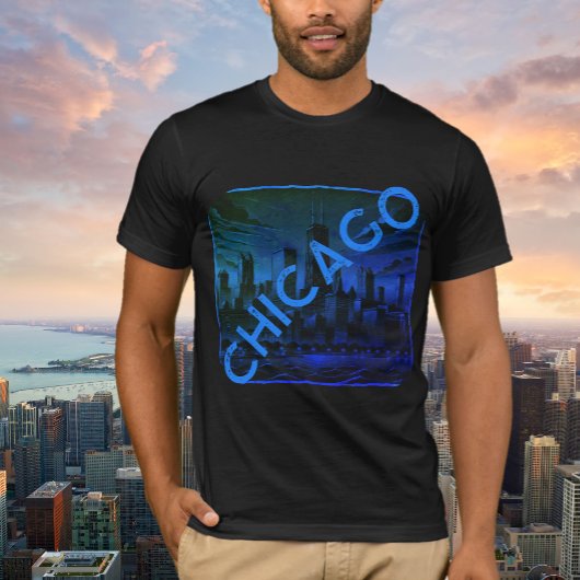 Chicago Zwart Blauw Naam Graphic T-shirt