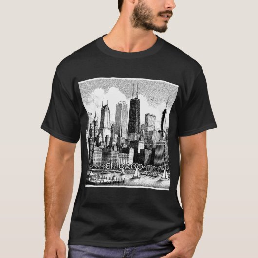 Chicago zwart wit grafisch T-shirt (Voorkant)