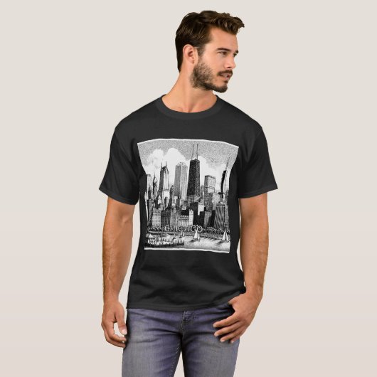 Chicago zwart wit grafisch T-shirt (Voorkant volledig)