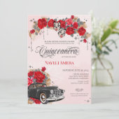Chicana Lowrider Red Rose Chola Quinceanera Kaart (Staand voorkant)