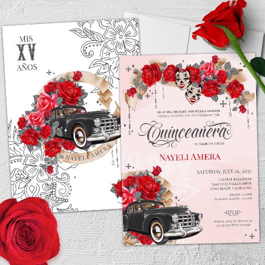 Chicana Lowrider Red Rose Chola Quinceanera Kaart