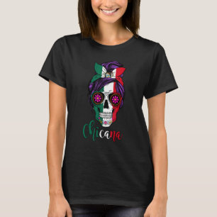 Chicana Mexicaanse Dag van de Dode Mexico Vlag rom T-shirt