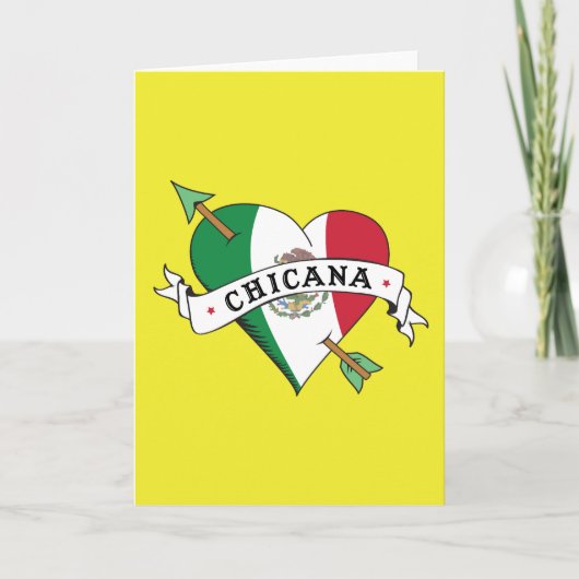 Chicana Tattoo Heart met Mexicaanse vlag Kaart (Voorkant)