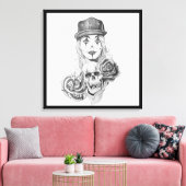 Chicano Art Canvas Art Print Zwart & Wit (Insitu (Woonkamer))