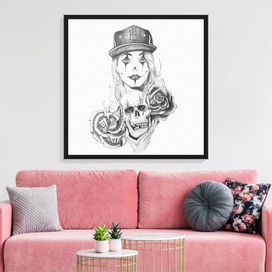 Chicano Art Canvas Art Print Zwart & Wit (Insitu (Woonkamer))