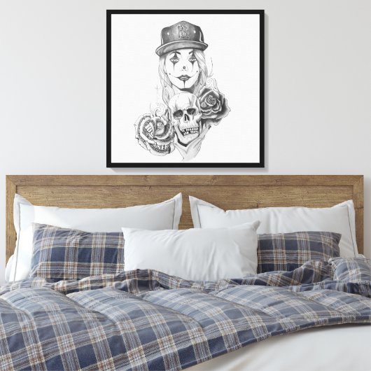 Chicano Art Canvas Art Print Zwart & Wit (Insitu (Slaapkamer))