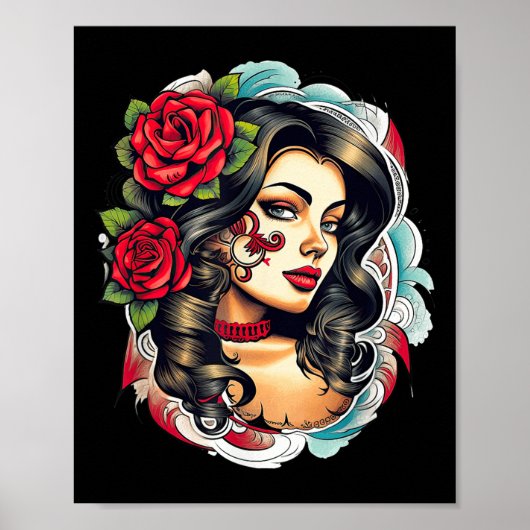 Chicano Chicana La Raza Barrio Tattoo Kunst Dood Poster (Voorkant)