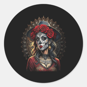 Chicano Chicana La Raza Barrio Tattoo Kunst Dood _ Ronde Sticker