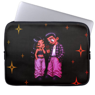 Chicano Liefdeskoppel Rode Roos Gouden Sterren Laptop Sleeve