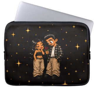 Chicano Liefdeskoppel Rode Roos & Gouden Sterren Laptop Sleeve