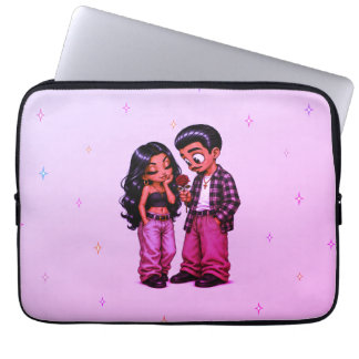 Chicano Liefdespaar Roze Romantische Roos Laptop Sleeve