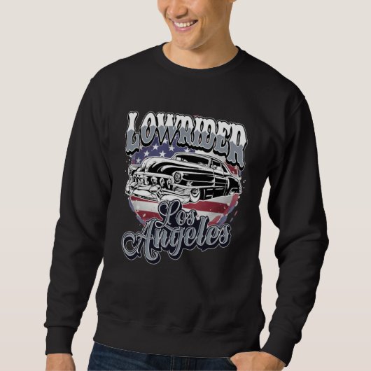 Chicano Low Rider Car American Flag Los Angeles Lo Trui (Voorkant)