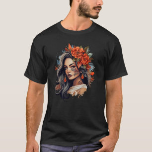 Chicano Meisje Mexico Bloemen Dood 5 T-shirt