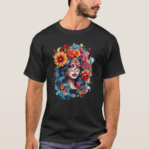 Chicano Meisje Mexico Bloemen Dood 8 T-shirt