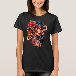 Chicano Meisje Mexico Bloemen Dood 9 T-shirt