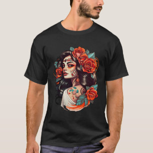 Chicano Meisje Mexico Bloemen Dood T-shirt