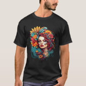 Chicano Meisje Mexico Bloemen Dood  T-shirt (Voorkant)