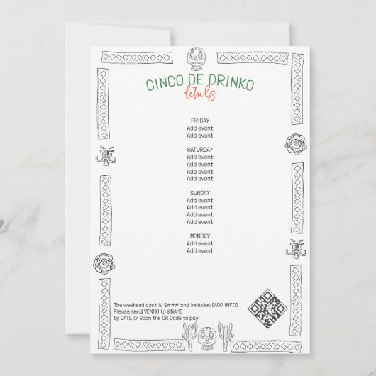 Chicas de Mayo Fiesta Siesta Tequila Bachelorette Kaart (Achterkant)