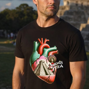 Chichén Itzá Mayan Piramide Anatomisch Hart T-shirt