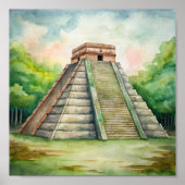 Chichen Itza Mayan Tempel in Mexico Schilderen Poster (Voorkant)