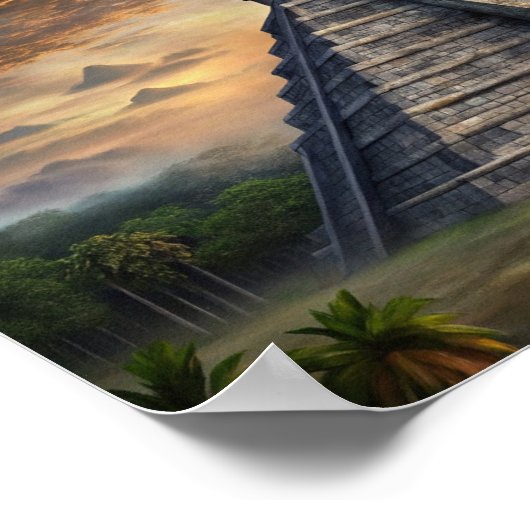 Chichen Itza Mayan Tempel in Mexico Zonsondergang Poster (Hoek)