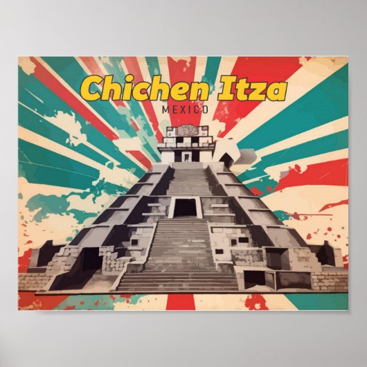Chichen Itza Mexico Pop Art Reisillustratie Poster (Voorkant)