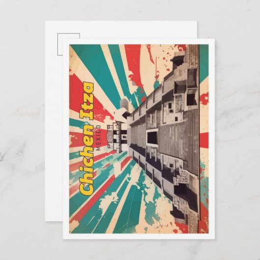 Chichen Itza Mexico Pop Kunst Reizen Illustratie Briefkaart (Voorkant / Achterkant)