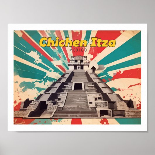 Chichen Itza Mexico Pop Kunst Reizen Illustratie Poster (Voorkant)