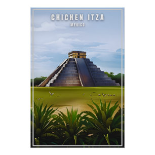 Chichen Itza Mexico reizen kunst vintage poster