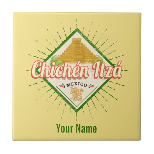 Chichen Itza Mexico Retro Mayan  Yucatan Tegeltje (Voorkant)