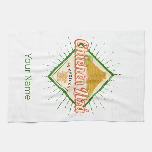 Chichen Itza Mexico Retro Mayan  Yucatan Theedoek (Horizontaal)