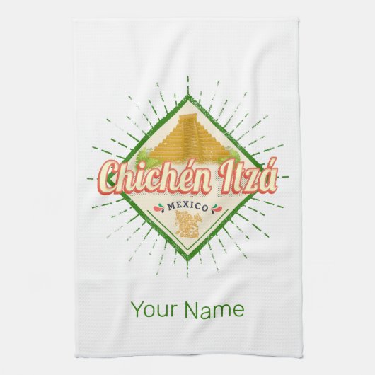 Chichen Itza Mexico Retro Mayan  Yucatan Theedoek (Verticaal)