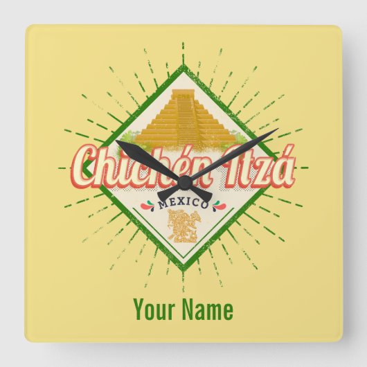 Chichen Itza Mexico Retro Mayan Yucatan Vierkante Klok (Voorkant)