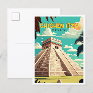 Chichen Itza Mexico vintage reisillustratie Briefkaart