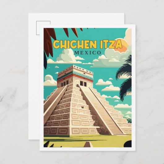 Chichen Itza Mexico vintage reisillustratie Briefkaart (Voorkant / Achterkant)