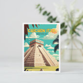 Chichen Itza Mexico vintage reisillustratie Briefkaart (Staand voorkant)