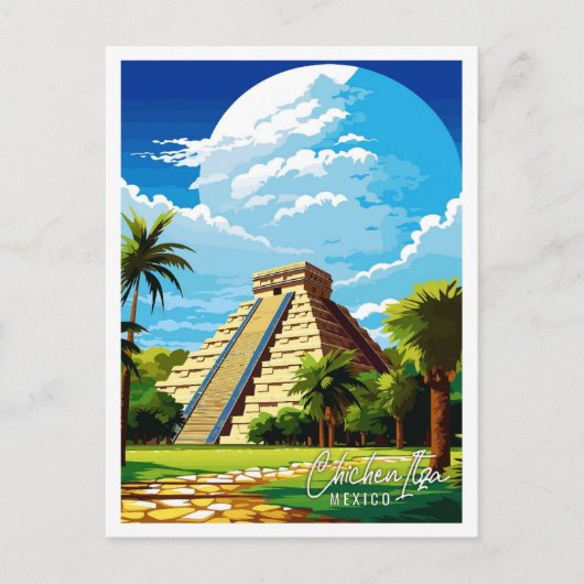Chichen Itza Mexico vintage reisillustratie Briefkaart (Voorkant)