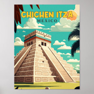 Chichen Itza Mexico vintage reisillustratie Poster