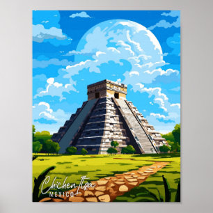 Chichen Itza Mexico vintage reisillustratie Poster