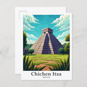 Chichen Itza Mexico Vintage Travel Illustratie Briefkaart