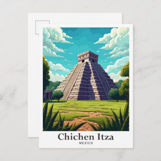 Chichen Itza Mexico Vintage Travel Illustratie Briefkaart (Voorkant / Achterkant)