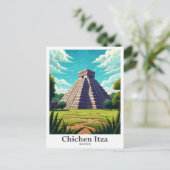 Chichen Itza Mexico Vintage Travel Illustratie Briefkaart (Staand voorkant)
