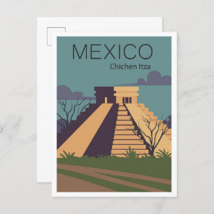 Chichen Itza Mexico Vintage Travel Illustratie Briefkaart