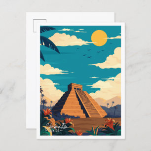 Chichen Itza Mexico Vintage Travel Illustratie Briefkaart