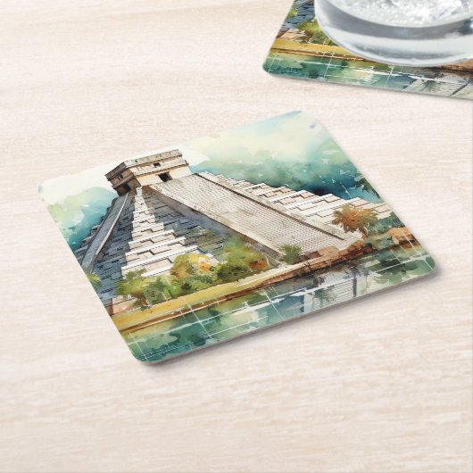 Chichen Itza, uitgerekt Kartonnen Onderzetters (Schuin)