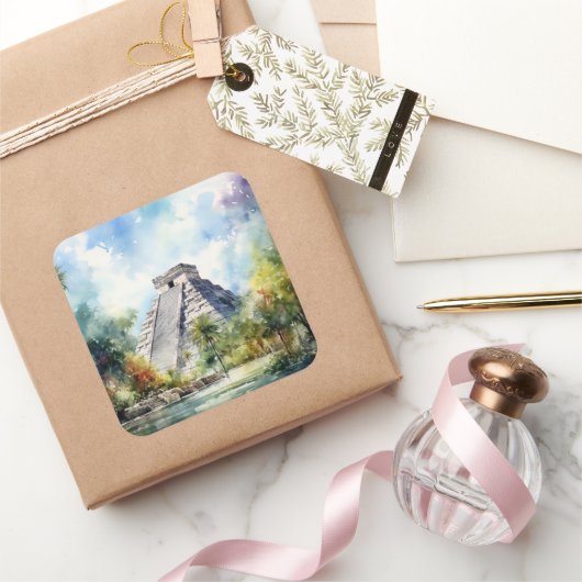 Chichen Itza Vierkante Sticker (Geschenken)