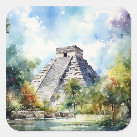 Chichen Itza Vierkante Sticker (Voorkant)