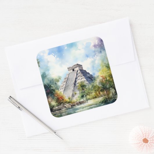 Chichen Itza Vierkante Sticker (Envelop)