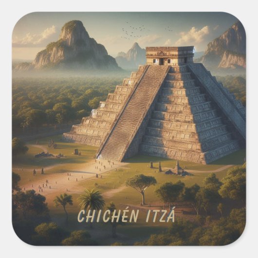Chichén Itzá Yucatán Mexico Landschap Reizen Vierkante Sticker (Voorkant)