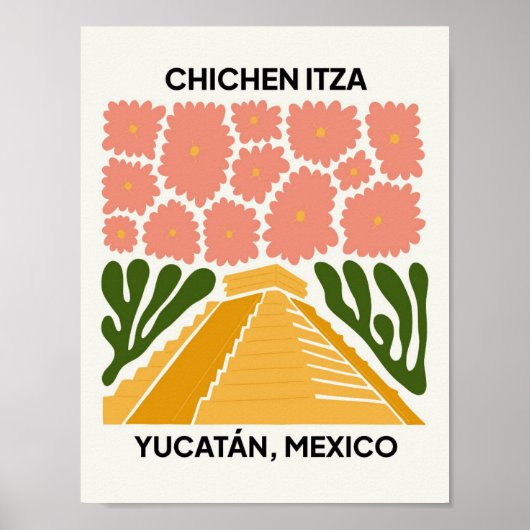 Chichen Itza Yucatan Mexico reizen bloemsierkunst Poster (Voorkant)